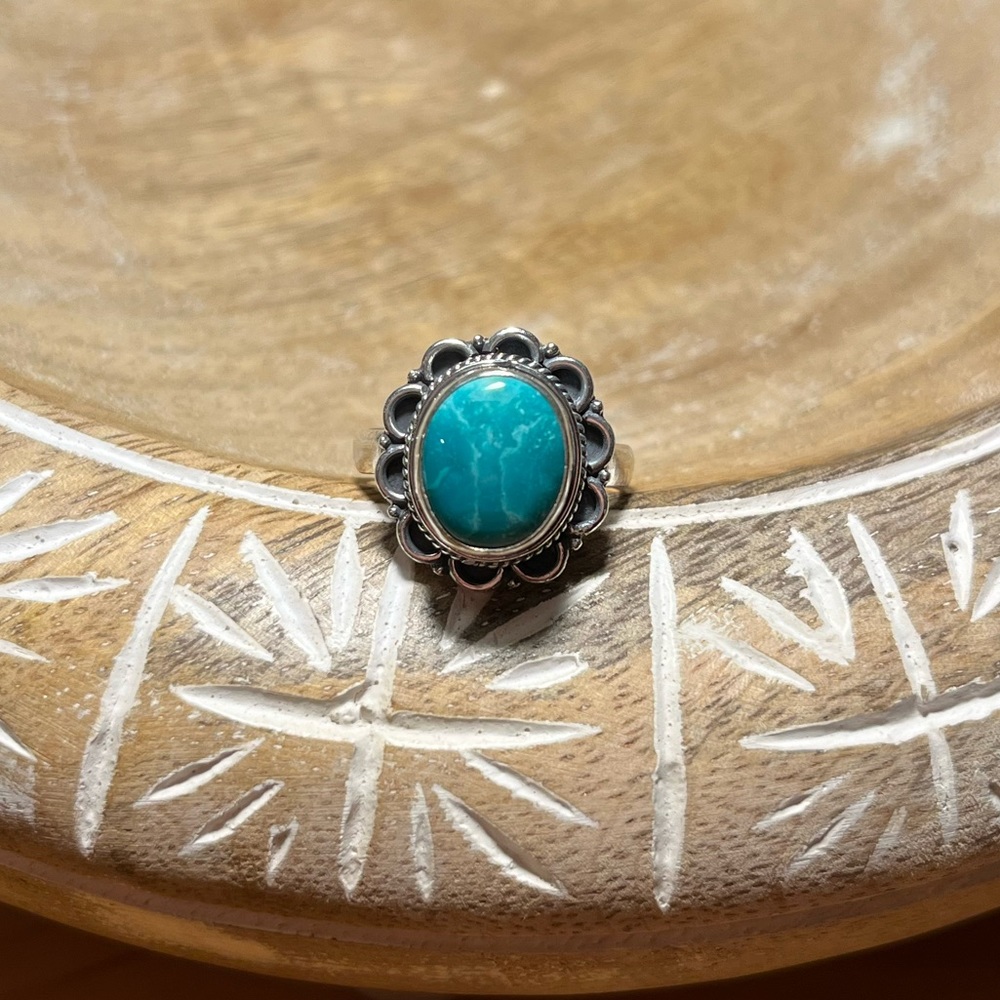Turquoise Flower 925 Sterling Silver Ring